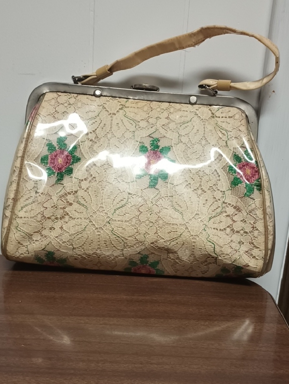 Vintage Cream Floral Lace Handbag Theatre Prop